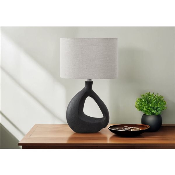 Monarch Specialties 23-in Black Resin Contemporary Table Lamp with Grey Shade