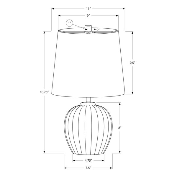 Monarch Specialties 19-in Grey Resin Transitional Table Lamp with Ivory / Cream Shade