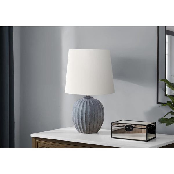 Monarch Specialties 19-in Grey Resin Transitional Table Lamp with Ivory / Cream Shade