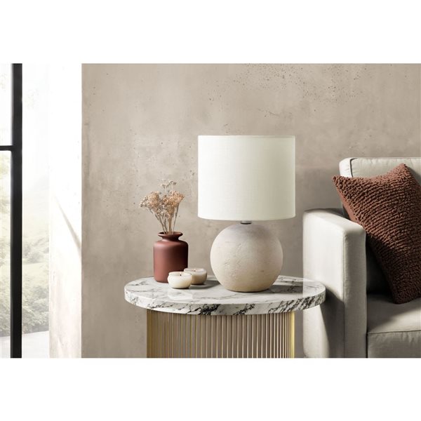 Monarch Specialties 16-in Ivory Concrete Contemporary Table Lamp with Ivory / Cream Shade