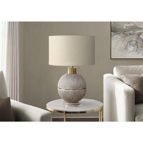 Monarch Specialties 26-in Brown / Gold Resin Contemporary Table Lamp with Beige Shade