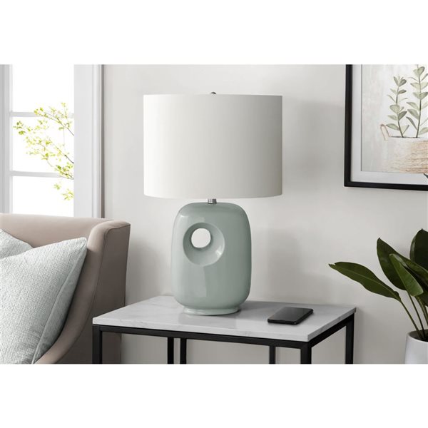 Monarch Specialties 26-in Green Ceramic Contemporary Table Lamp with Ivory / Cream Shade