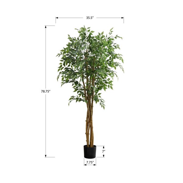 Monarch Specialties 79-in Tall Indoor Decorative Artificial Ficus Tree in Black Pot