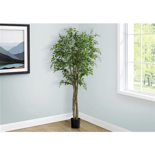 Monarch Specialties 79-in Tall Indoor Decorative Artificial Ficus Tree in Black Pot