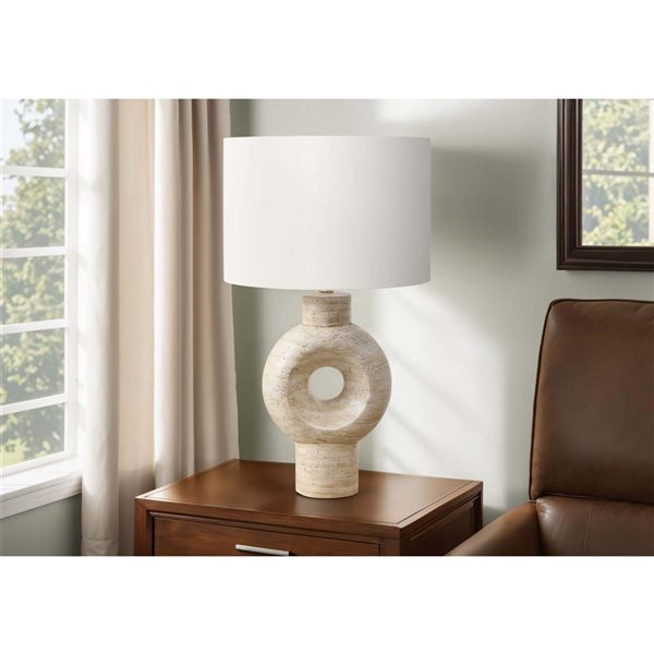 Monarch Specialties 28-in Beige Resin Contemporary Table Lamp with Ivory / Cream Shade