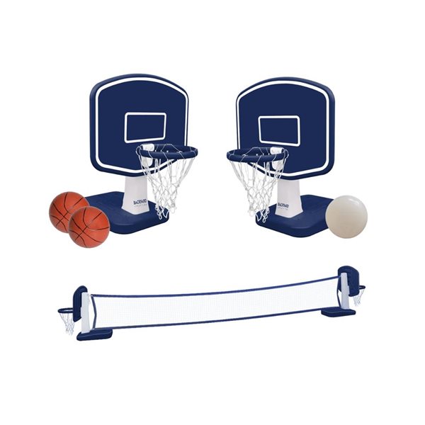 Backyard Lifestyles Poolside Volleyball and Basketball Combo Set - Dark Blue
