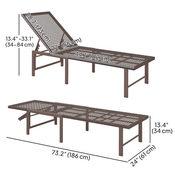 Outsunny Brown Wicker Outdoor Lounge Chair with Adjustable Back