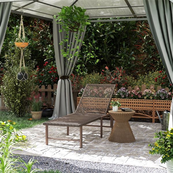 Outsunny Brown Wicker Outdoor Lounge Chair with Adjustable Back