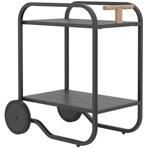 Outsunny 2-Tier Rolling Kitchen Cart on Wheels with Handle, Black