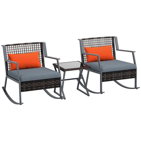 Outsunny 3-Piece Wicker Outdoor Rocking Bistro Set with Cushions