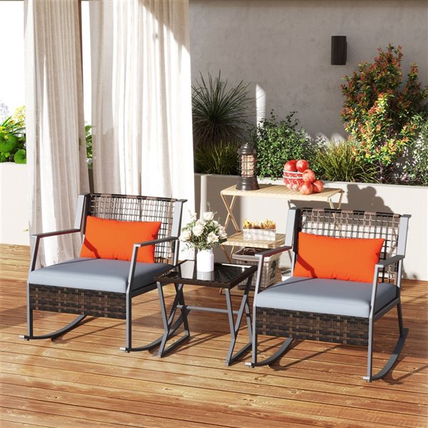 Outsunny 3-Piece Wicker Outdoor Rocking Bistro Set with Cushions