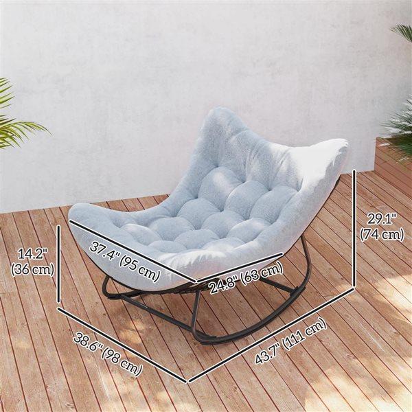 Outsunny Dark Grey Outdoor Rocking Chair with Padded Cushion