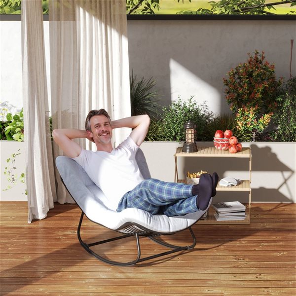 Outsunny Dark Grey Outdoor Rocking Chair with Padded Cushion