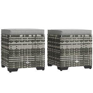 Outsunny Set of 2 Outdoor Grey Wicker Footstool with Storage