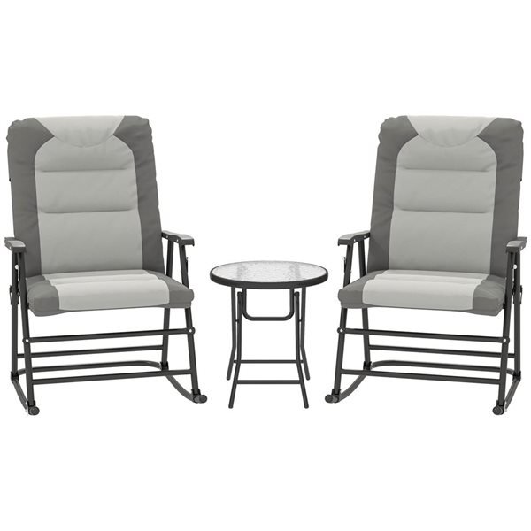 Outsunny 3-Piece Light Grey Outdoor Folding Rocking Chair 84B-200V00LG ...