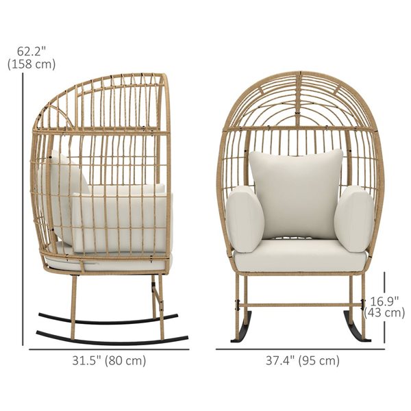 Outsunny Outdoor Oversized Rocking Wicker Egg Chair with Cushion