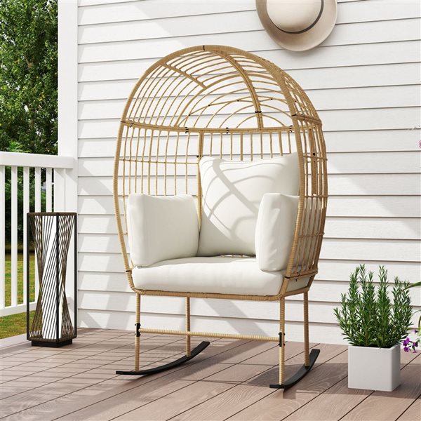 Outsunny Outdoor Oversized Rocking Wicker Egg Chair with Cushion