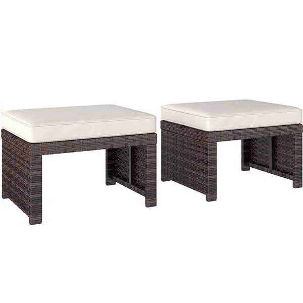 Outsunny 2-Piece Wicker Outdoor Ottoman and Footstool with Cushions