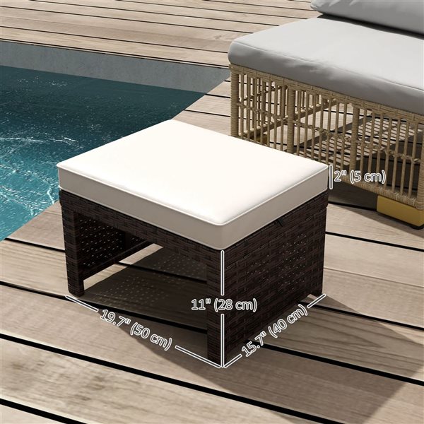 Outsunny 2-Piece Wicker Outdoor Ottoman and Footstool with Cushions