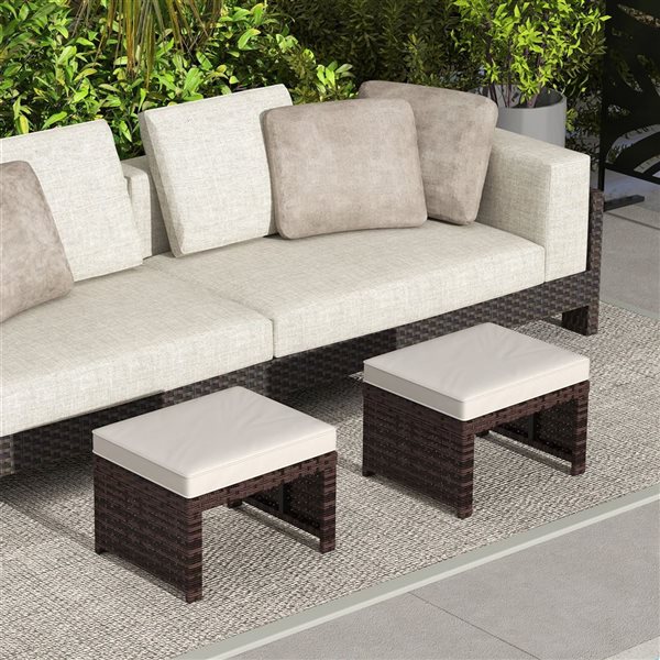 Outsunny 2-Piece Wicker Outdoor Ottoman and Footstool with Cushions