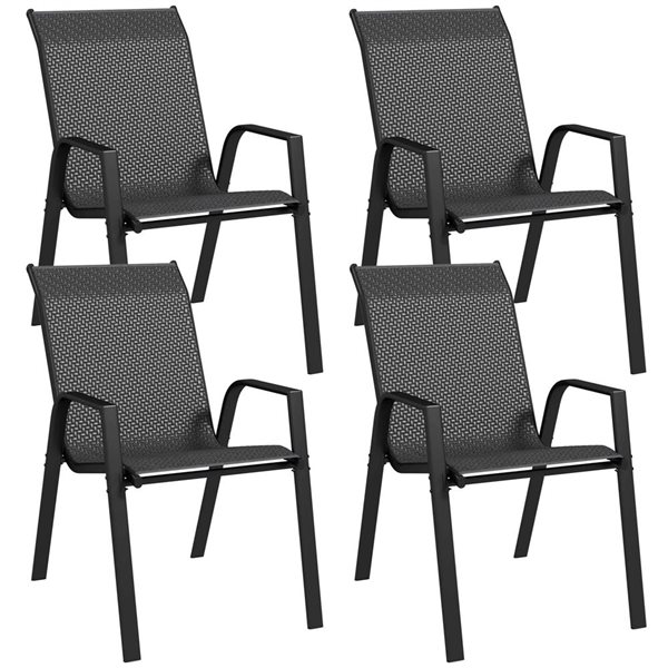 Outsunny 4-Piece Stackable Grey Rattan Outdoor Dining Chairs Set