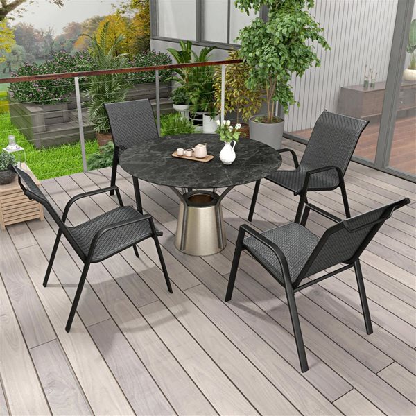 Outsunny 4-Piece Stackable Grey Rattan Outdoor Dining Chairs Set