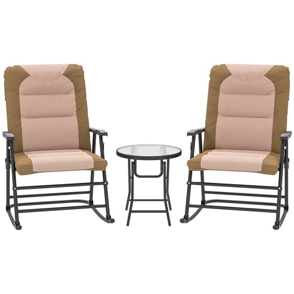 Outsunny 3-Piece Light Brown Outdoor Folding Rocking Chair