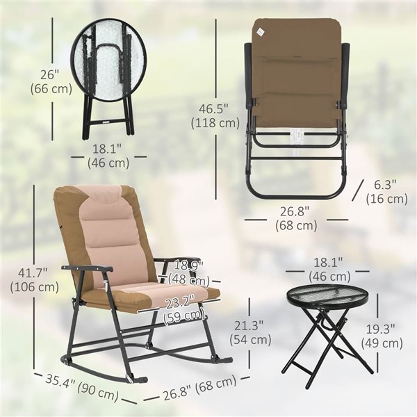 Outsunny 3-Piece Light Brown Outdoor Folding Rocking Chair