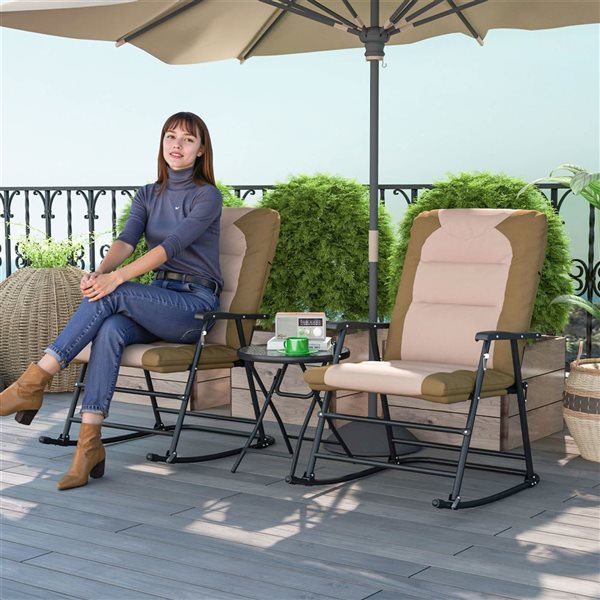Outsunny 3-Piece Light Brown Outdoor Folding Rocking Chair