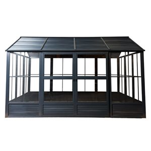 Gazebo Penguin Myrdal 11 x 10-ft Black Aluminum Solarium w/ Metal Roof and Sliding Door