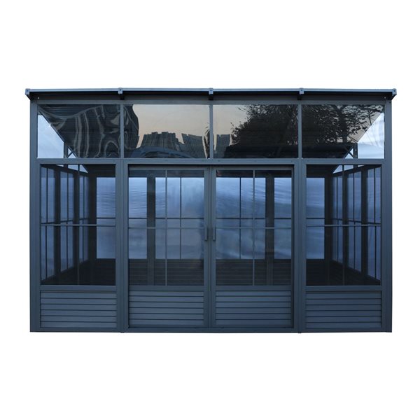 Gazebo Penguin Narvik 12 x 15-ft Grey Aluminum Solarium w/ Metal Roof and Double Sliding Doors