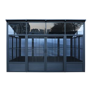 Gazebo Penguin Narvik 12 x 15-ft Grey Aluminum Solarium w/ Metal Roof and Double Sliding Doors
