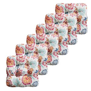 Marina Decoration Premium Outdoor/Indoor Seat Cushions w/ Printed Design - Summer Red Floral - 6/Pk