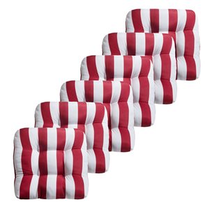 Marina Decoration Premium Outdoor/Indoor Seat Cushions w/ Printed Design - Red/White Stripes - 6/Pk