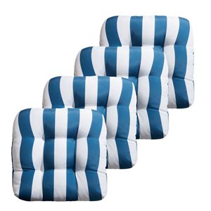 Marina Decoration Premium Outdoor/Indoor Seat Cushions w/ Printed Design - Blue/White Stripes - 4/Pk