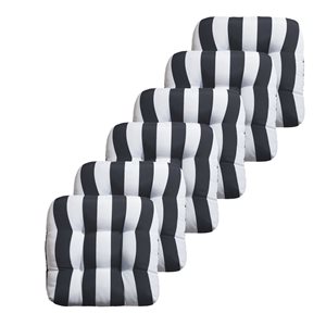 Marina Decoration Premium Outdoor/Indoor Seat Cushions w/ Printed Design - Charcoal Grey/White Stripes - 6/Pk