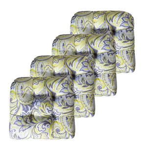 Marina Decoration Premium Outdoor/Indoor Seat Cushions w/ Printed Design - Yellow Paisley Floral - 4/Pk