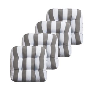 Marina Decoration Premium Outdoor/Indoor Seat Cushions w/ Printed Design - Grey/White Stripes - 4/Pk