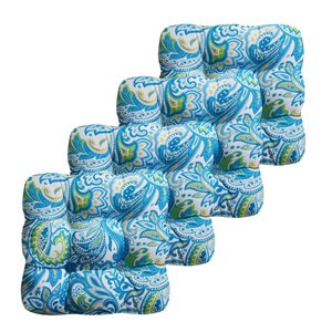 Marina Decoration Premium Outdoor/Indoor Seat Cushions w/ Printed Design - Blue Paisley Floral - 4/Pk