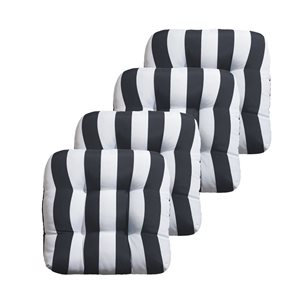 Marina Decoration Premium Outdoor/Indoor Seat Cushions w/ Printed Design - Charcoal Grey/White Stripes - 4/Pk