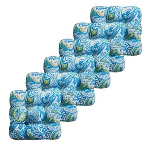 Marina Decoration Premium Outdoor/Indoor Seat Cushions w/ Printed Design - Blue Paisley Floral - 6/Pk