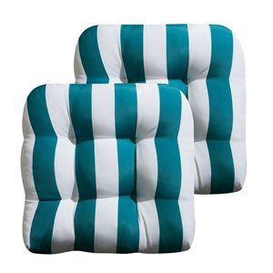 Marina Decoration Premium Outdoor/Indoor Seat Cushions w/ Printed Design - Teal/White Stripes - 2/Pk