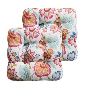 Marina Decoration Premium Outdoor/Indoor Seat Cushions w/ Printed Design - Summer Red Floral - 2/Pk