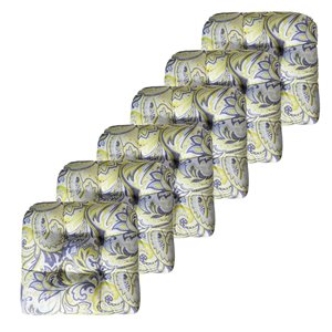Marina Decoration Premium Outdoor/Indoor Seat Cushions w/ Printed Design - Yellow Paisley Floral - 6/Pk
