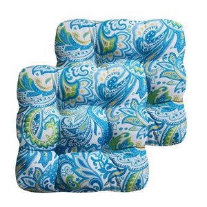 Marina Decoration Premium Outdoor/Indoor Seat Cushions w/ Printed Design - Blue Paisley Floral - 2/Pk