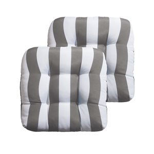 Marina Decoration Premium Outdoor/Indoor Seat Cushions w/ Printed Design - Grey/White Stripes - 2/Pk