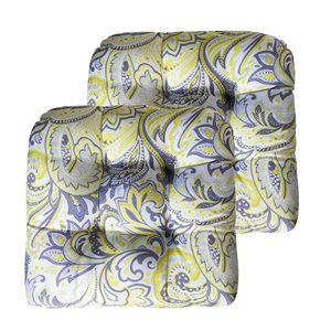 Marina Decoration Premium Outdoor/Indoor Seat Cushions w/ Printed Design - Yellow Paisley Floral - 2/Pk