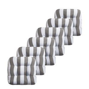 Marina Decoration Premium Outdoor/Indoor Seat Cushions w/ Printed Design - Grey/White Stripes - 6/Pk