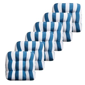 Marina Decoration Premium Outdoor/Indoor Seat Cushions w/ Printed Design - Blue/White Stripes - 6/Pk