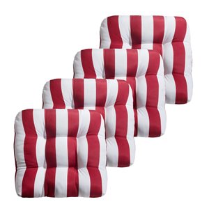 Marina Decoration Premium Outdoor/Indoor Seat Cushions w/ Printed Design - Red/White Stripes - 4/Pk